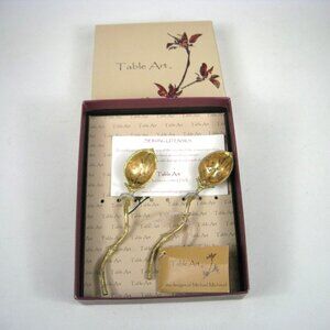 Michael Michaud Table Art Pod Spoons Set of 2 Pod Cast Copper Gold Plated Servin